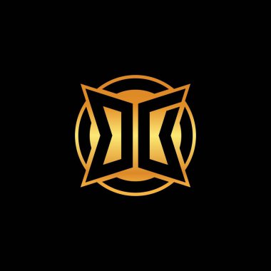 Yalıtılmış arka plan, altın geometrik şekil, altın geometrik şekil, altın ve altın monogram ile geometrik altın şekilli ilk logo