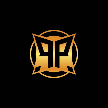 İzole arkaplan, altın geometrik şekil, altın geometrik şekil, altın ve altın monogram ile geometrik altın şekil tasarımlı PP logosu