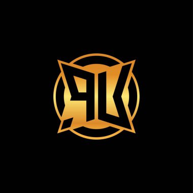 İzole arkaplan, altın geometrik şekil, altın geometrik şekil, altın ve altın monograma sahip geometrik altın şekilli ilk logo