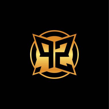 İzole arkaplan, altın geometrik şekil, altın geometrik şekil, altın ve altın monograma sahip geometrik altın şekilli ilk logo