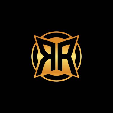 Yalıtılmış arka plan, altın geometrik şekil, altın geometrik şekil, altın ve altın monogram ile geometrik altın şekil tasarımlı RA logosu