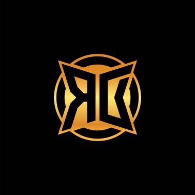 İzole arkaplan, altın geometrik şekil, altın geometrik şekil, altın ve altın monograma sahip geometrik altın şekilli ilk logo