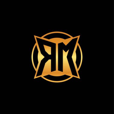 RM logosu geometrik altın şekil tasarımı ile izole arkaplan, altın geometrik şekil, altın ve altın monogram