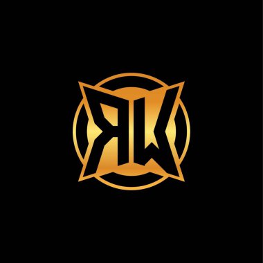 Yalıtılmış arka plan, altın geometrik şekil, altın geometrik şekil, altın ve altın monograma sahip RW logosu