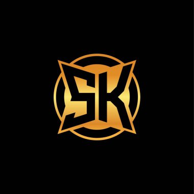 İzole arkaplan, altın geometrik şekil, altın geometrik şekil, altın ve altın monograma sahip geometrik altın şekilli ilk logo