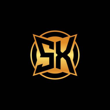 İzole arka plan, altın geometrik şekil, altın geometrik şekil, altın ve altın monogram geometrik tasarımlı SX logosu