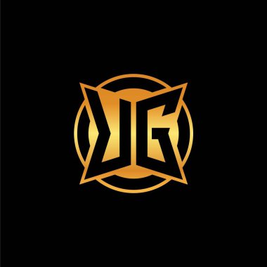 İzole arkaplan, altın geometrik şekil, altın geometrik şekil, altın ve altın monogram ile geometrik altın şekil tasarımlı UG logosu