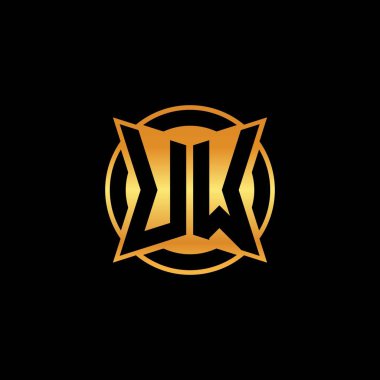 İzole arkaplan, altın geometrik şekil, altın geometrik şekil, altın ve altın monogram geometrik tasarımlı UW logosu
