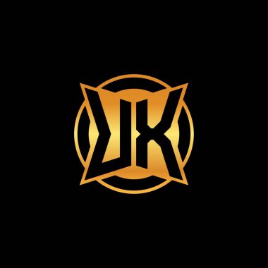 İzole arkaplan, altın geometrik şekil, altın geometrik şekil, altın ve altın monogram geometrik tasarımlı UX logosu