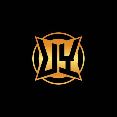 İzole arkaplan, altın geometrik şekil, altın geometrik şekil, altın ve altın monograma sahip UY logosu