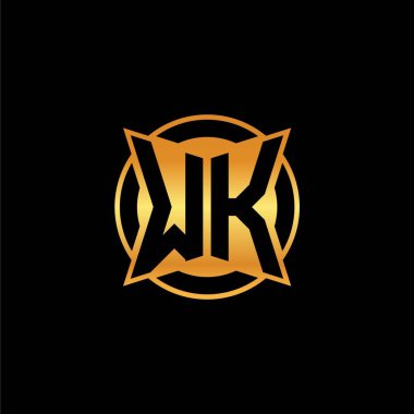 İzole arkaplan, altın geometrik şekil, altın geometrik şekil, altın ve altın monogram ile geometrik altın şekil tasarımlı WK logosu