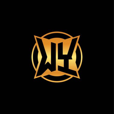 İzole arkaplan, altın geometrik şekil, altın geometrik şekil, altın ve altın monogram ile geometrik altın şekil tasarımlı WY logosu