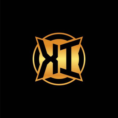 İzole arka plan, altın geometrik şekil, altın geometrik şekil, altın ve altın monogram geometrik tasarımı ile XI ilk monogram