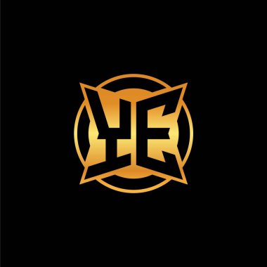 YE logosu, izole arka planda geometrik altın şekilli tasarım, altın geometrik şekil, altın ve altın monogram içeren ilk monogram