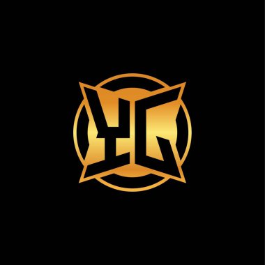 YJ logosu, izole arkaplan, altın geometrik şekil, altın ve altın monogram ile geometrik altın şekil tasarımı ile ilk monogram