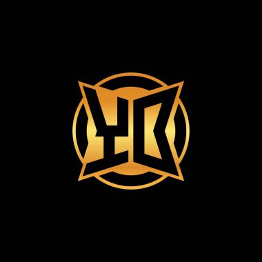 YO ilk monogramı geometrik altın şekil tasarımı ile izole arkaplan, altın geometrik şekil, altın ve altın monogram