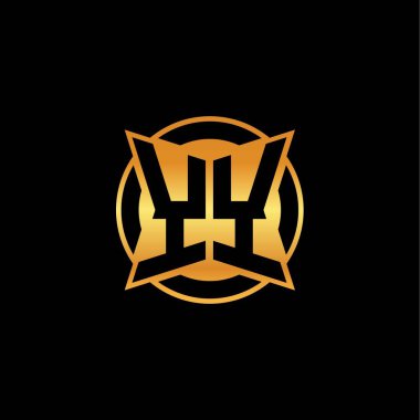 YY logosu, izole arkaplan, altın geometrik şekil, altın ve altın monogram ile geometrik altın şekilli tasarım ile ilk monogram