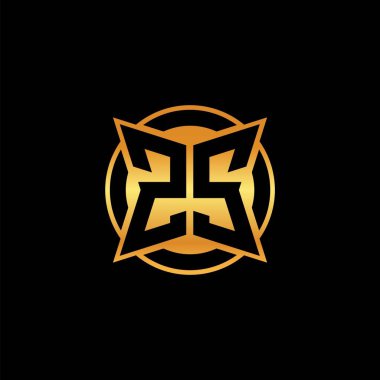 ZS logosu, izole arka planda geometrik altın şekilli tasarım, altın geometrik şekil, altın ve altın monogram ile ilk monogram
