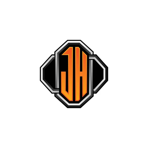 ゲームのヴィンテージ形状と孤立した背景にライン丸みを帯びたスタイルを持つJhのロゴの初期のモノグラム ヴィンテージのモノグラムのロゴ ヴィンテージレトロな手紙 — ストックベクタ