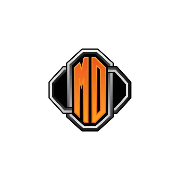 ゲームのヴィンテージ形状と孤立した背景にライン丸みを帯びたスタイルでMoのロゴの初期のモノグラム ヴィンテージのモノグラムのロゴ ヴィンテージのレトロな手紙 — ストックベクタ