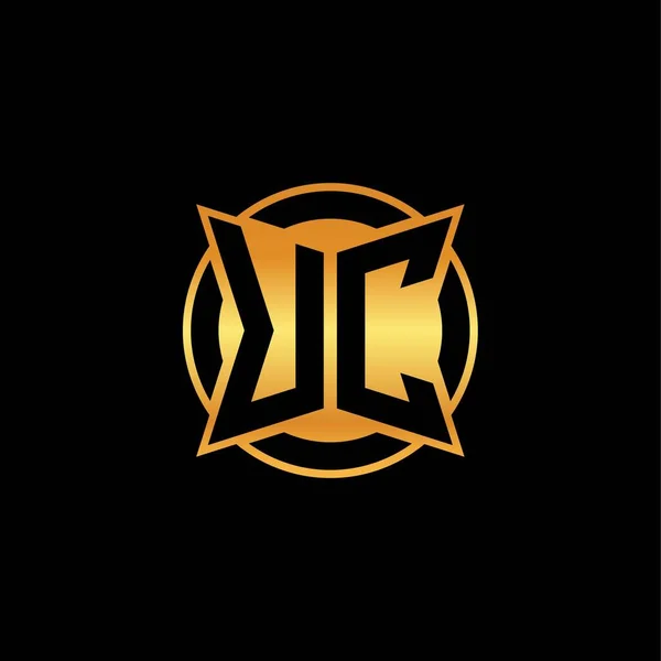 Ucのロゴは 独立した背景に幾何学的な黄金の形状スタイルのデザインを持つ初期のモノグラム 金の幾何学的な形状のスタイル 金と黄金のモノグラム — ストックベクタ