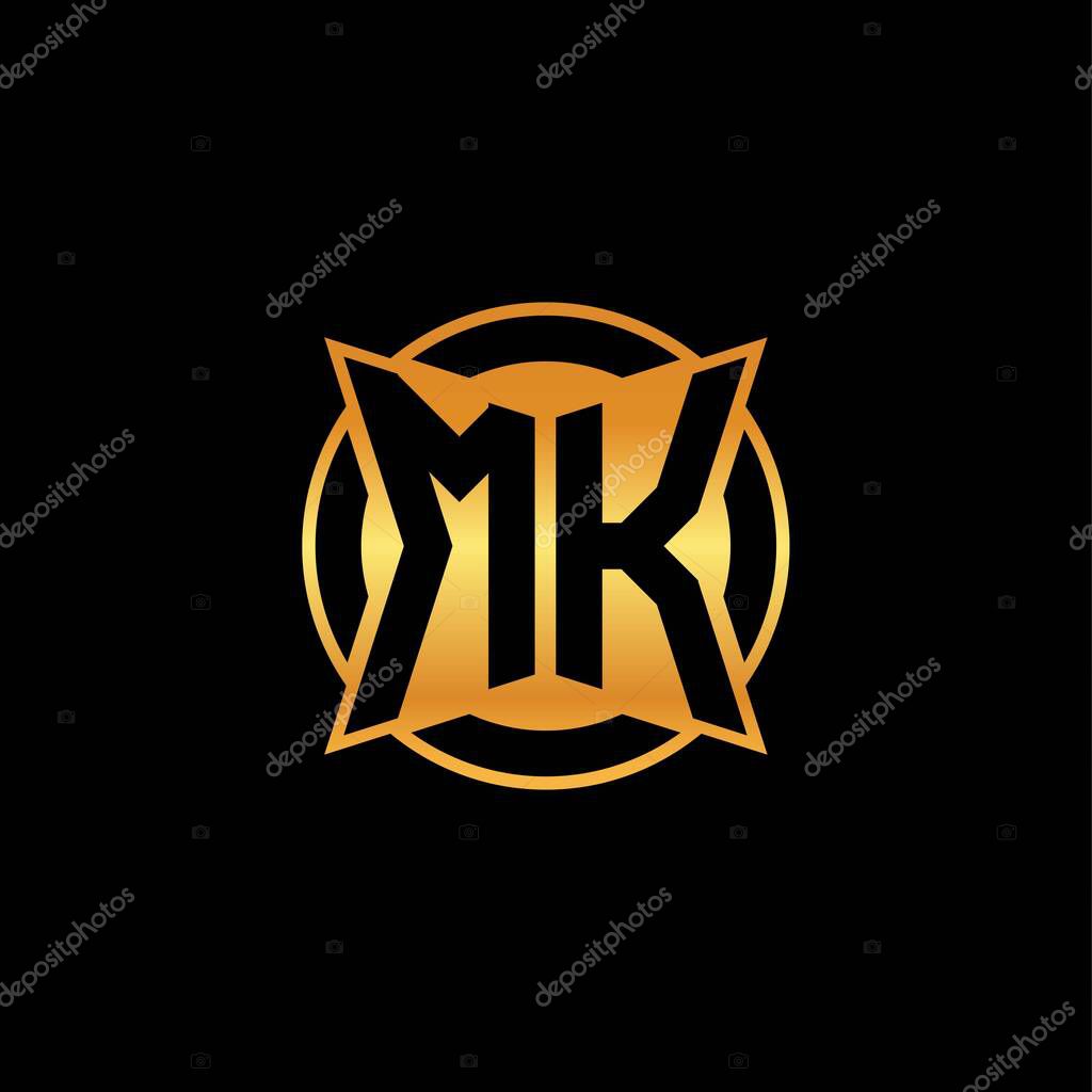 MK logo initial monogram with geometric golden shape style design in isolated background, gold geometric shape style, gold and golden monogram