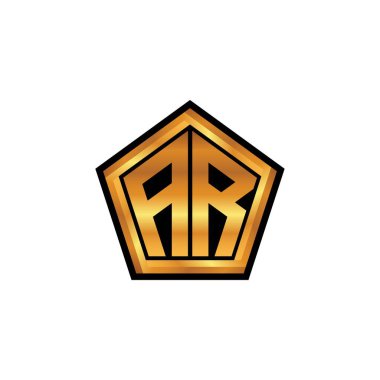 AR logosu geometrik altın şekil tasarımı ile izole arkaplan, altın geometrik şekil, altın ve altın monogram