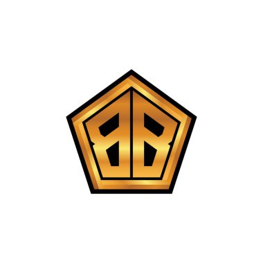 İzole arkaplan, altın geometrik şekil, altın geometrik şekil, altın ve altın monogram geometrik tasarımlı BB logosu