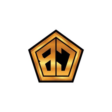 İzole arkaplan, altın geometrik şekil, altın geometrik şekil, altın ve altın monogram geometrik tasarımlı BC logosu