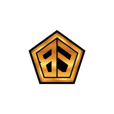 İzole arka plan, altın geometrik şekil, altın geometrik şekil, altın ve altın monogram ile geometrik altın şekilli BE logosu
