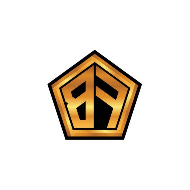 İzole arkaplan, altın geometrik şekil, altın geometrik şekil, altın ve altın monogram ile geometrik altın şekil tasarımı ile ilk BF logosu