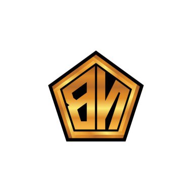 İzole arkaplan, altın geometrik şekil, altın geometrik şekil, altın ve altın monogram ile geometrik altın şekil tasarımlı BN logosu