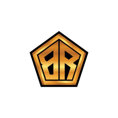 İzole arkaplan, altın geometrik şekil, altın geometrik şekil, altın ve altın monogram ile geometrik altın şekil tasarımlı BR logosu