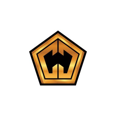 İzole arkaplan, altın geometrik şekil, altın geometrik şekil, altın ve altın monogram geometrik tasarımı ile CC ilk monogramı