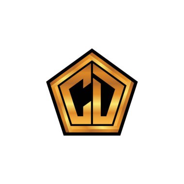 İzole arkaplan, altın geometrik şekil, altın geometrik şekil, altın ve altın monogram ile geometrik altın şekilli ilk logo