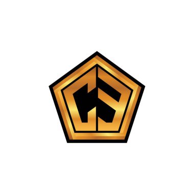 İCE logosu, izole arka plan, altın geometrik şekil stili, altın ve altın monograma sahip geometrik altın şekilli.