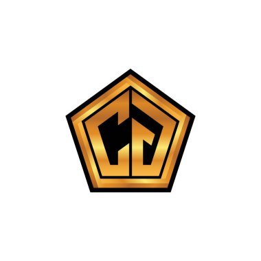 İzole arkaplan, altın geometrik şekil, altın geometrik şekil, altın ve altın monogram ile geometrik altın şekil tasarımlı CG logosu