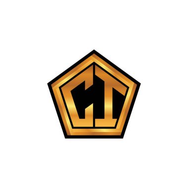 İzole arkaplan, altın geometrik şekil, altın geometrik şekil, altın ve altın monogram ile geometrik altın şekilli ilk logo