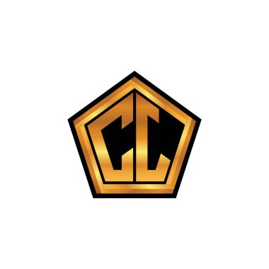 İzole arkaplan, altın geometrik şekil, altın geometrik şekil, altın ve altın monogram geometrik tasarımlı CJ logosu