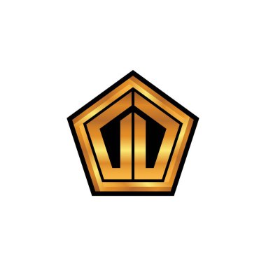 Yalıtılmış arkaplan, altın geometrik şekil, altın geometrik şekil, altın ve altın monogram ile geometrik altın şekil tasarımı içeren DD logosu