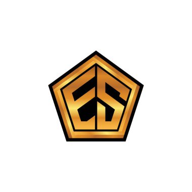 İzole arka plan, altın geometrik şekil, altın geometrik şekil, altın ve altın monogram geometrik tasarımı ile ES ilk monogramı