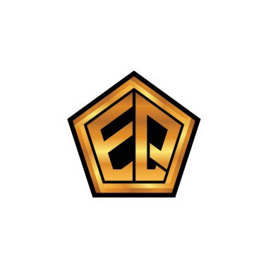 İzole arkaplan, altın geometrik şekil, altın geometrik şekil, altın ve altın monograma sahip geometrik altın şekilli ilk logo