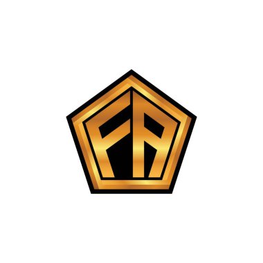 İzole arkaplan, altın geometrik şekil, altın geometrik şekil, altın ve altın monogram ile geometrik altın şekil tasarımlı FA logosu