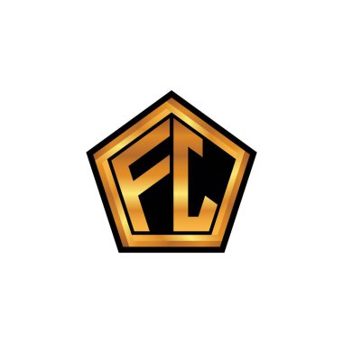 İzole arkaplan, altın geometrik şekil, altın geometrik şekil, altın ve altın monogram geometrik tasarımlı FJ logosu