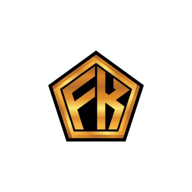 İzole arkaplan, altın geometrik şekil, altın geometrik şekil, altın ve altın monogram ile geometrik altın şekil tasarımı ile FK logosu