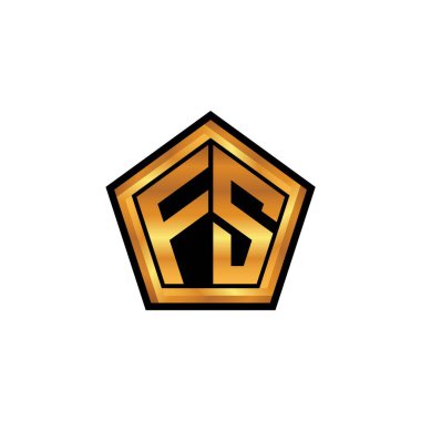 İzole arkaplan, altın geometrik şekil, altın geometrik şekil, altın ve altın monogram geometrik tasarımlı FS logosu