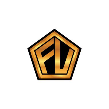 İzole arkaplan, altın geometrik şekil, altın geometrik şekil, altın ve altın monograma sahip geometrik altın şekilli ilk logo