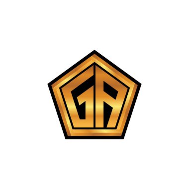 GA ilk monogramı geometrik altın şekil tasarımı ile izole arkaplan, altın geometrik şekil, altın ve altın monogram