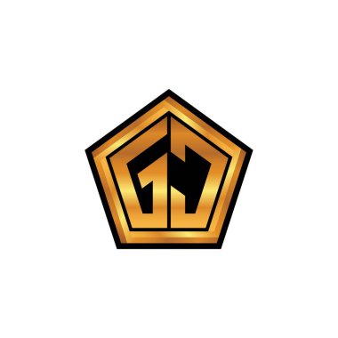 Yalıtılmış arka plan, altın geometrik şekil, altın geometrik şekil, altın ve altın monogram ile geometrik altın şekil tasarımı ile GC logosu
