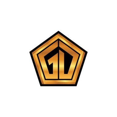 İzole arka planda geometrik altın şekil tasarımlı GD logosu, altın geometrik şekil tarzı, altın ve altın monogram